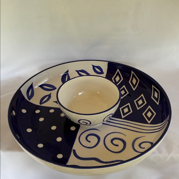 NEW VINTAGE 90’sCARDINAL BLUE BAYOU HANDPAINTED SERVING TRAY WITH SALSA/DIP BOWL - Picture 9 of 11